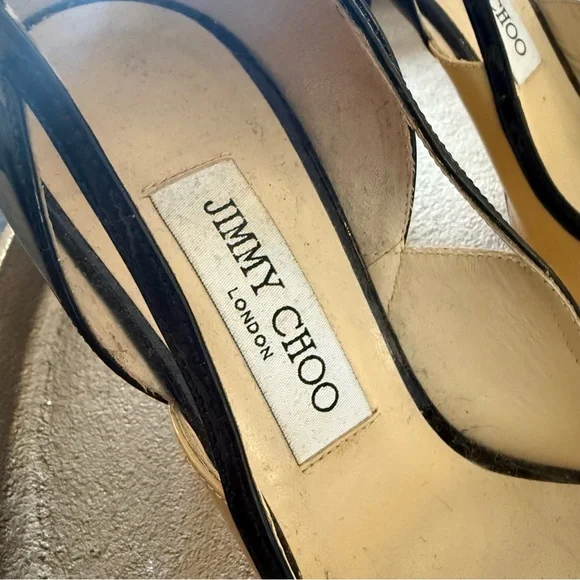 Jimmy Choo Black and Cream Color Block Cut Out Heels
